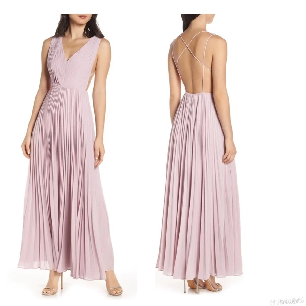 Fame & Partners Strappy Back Pleated Chiffon Evening Dress